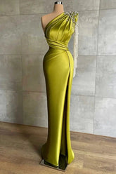 Gorgeous Olive Green One Shoulder Long Sleeves Evening Dresses Mermaid Long